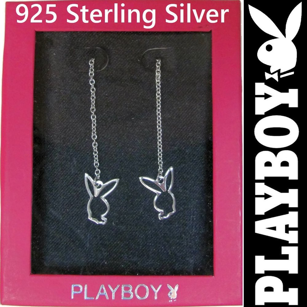 925 Sterling Silver PLAYBOY Threader Earrings y2k